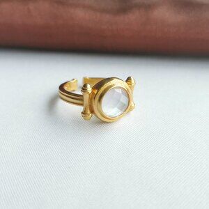 Julie Vos Bamboo Gold Clear Crystal Adjustable Ring